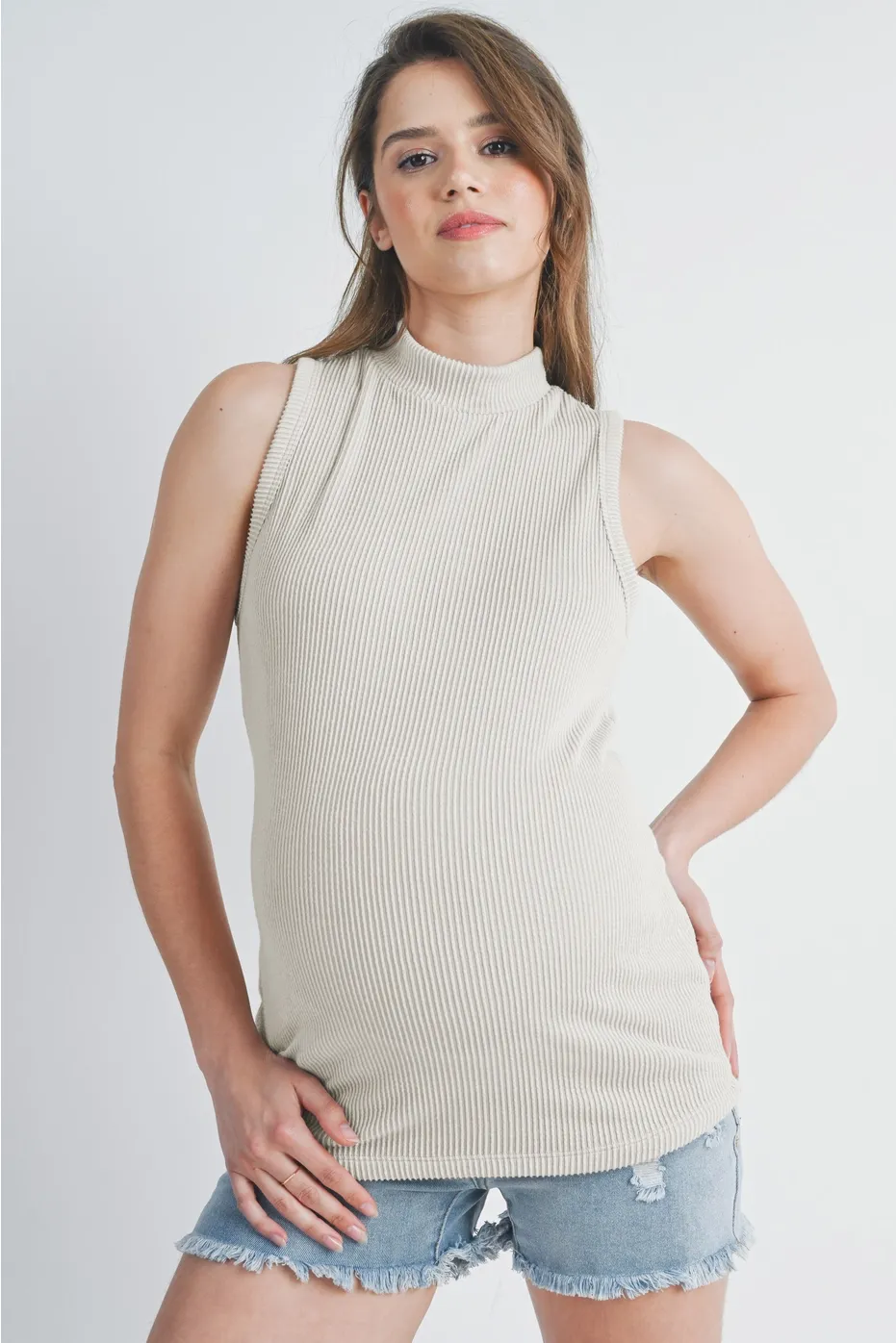 Ribbed Mock Neck Maternity Tank Top