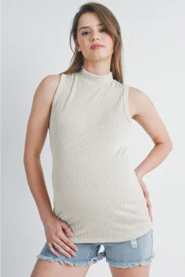 Ribbed Mock Neck Maternity Tank Top