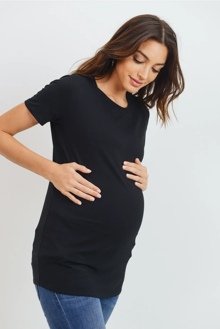 Round Neck Short Sleeve Maternity Basic Jersey Top