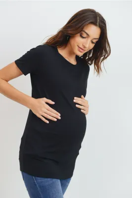 Round Neck Short Sleeve Maternity Basic Jersey Top