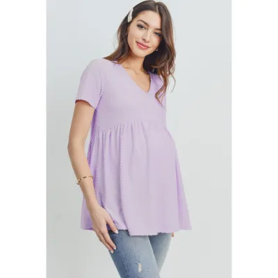 V-Neck Short Sleeve Maternity Swiss Dot Top
