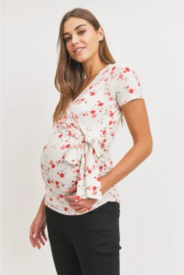White Floral Short Sleeve Maternity Nursing Top