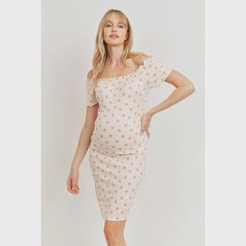 CLEARANCE Ditsy Floral Off Shoulder Maternity Dress