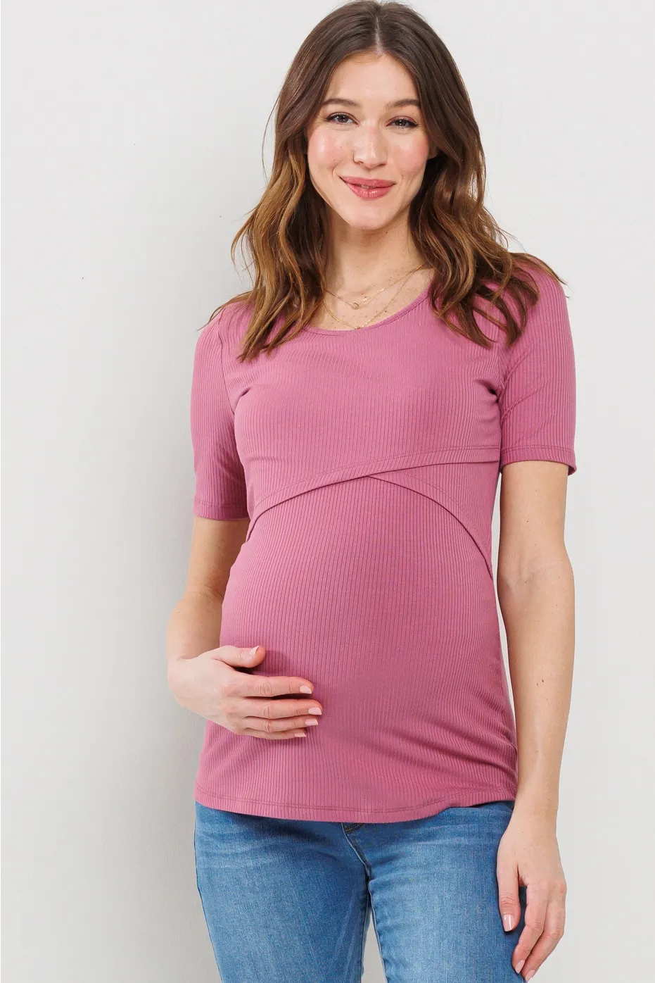 Double Layer Front Maternity Nursing Short Sleeve Top