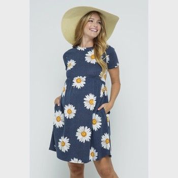 Floral Crew Neck Maternity Babydoll Dress
