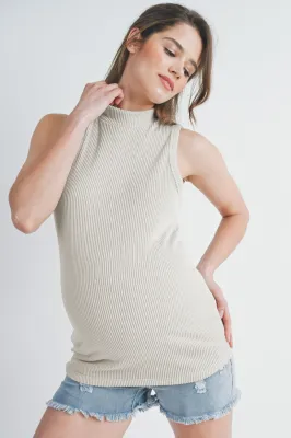 Ribbed Mock Neck Maternity Tank Top