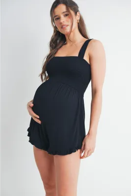 CLEARANCE Smocked Ruffle Hem Maternity Sleeveless Romper