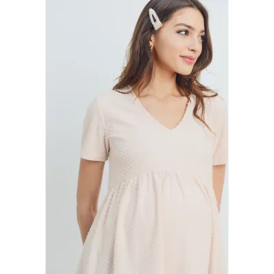 V-Neck Short Sleeve Maternity Swiss Dot Top