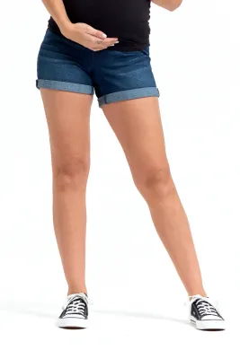 CLEARANCE Maternity Roll Cuff Jean Shorts w/ Bellyband