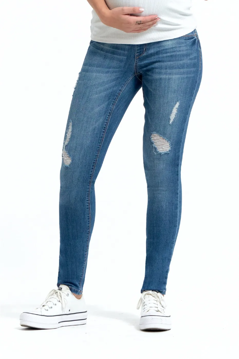 CLEARANCE Maternity Destructed Skinny Jean w/ Bellyband