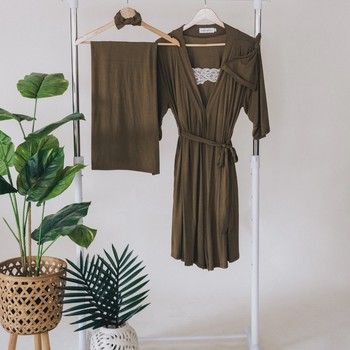 Olive Green Maternity Delivery Gown &amp; Matching Swaddle