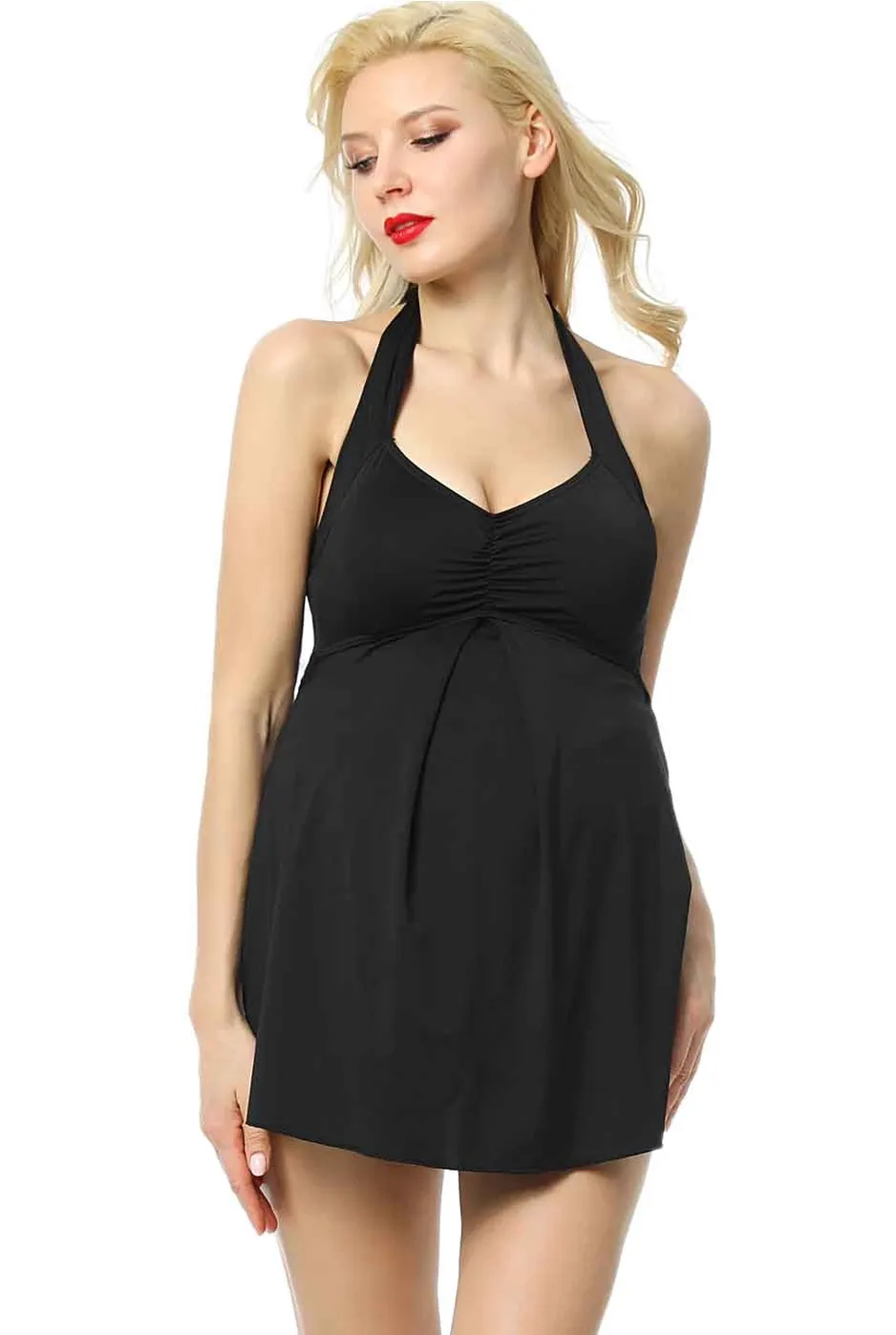 CLEARANCE Maternity &quot;Bella&quot; Upf 50+ One Piece Maternity Swim Dress Black