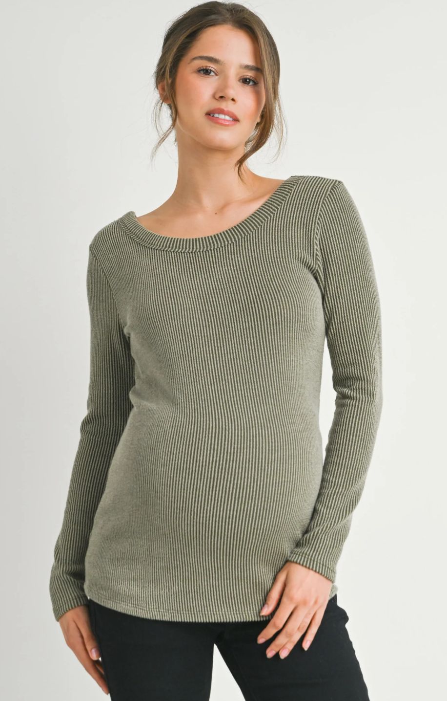 Scoop Neck Ribbed Long Sleeve Maternity Top