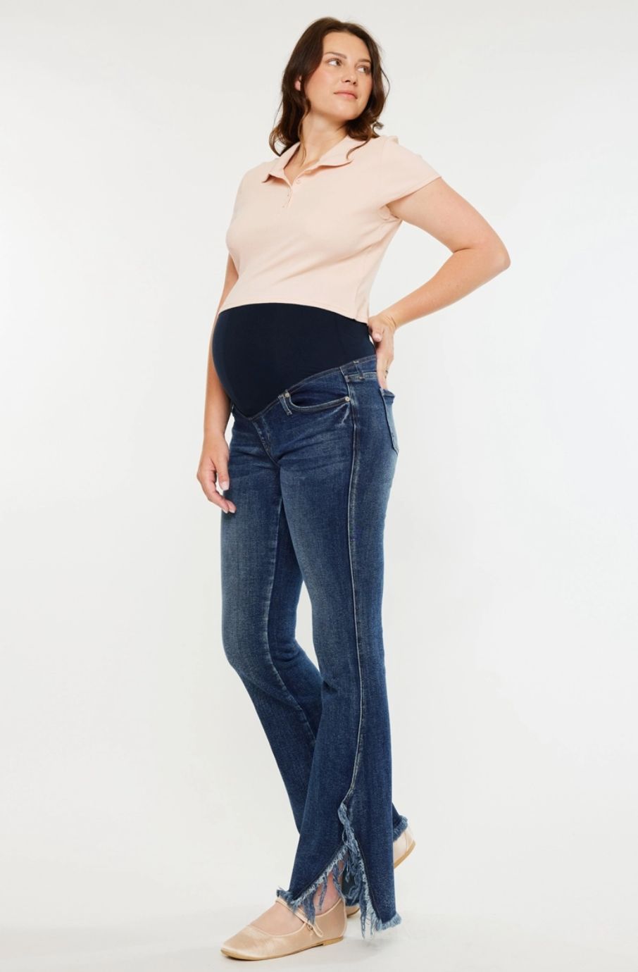 Full Panel Maternity Fray Hem Bootcut Jeans