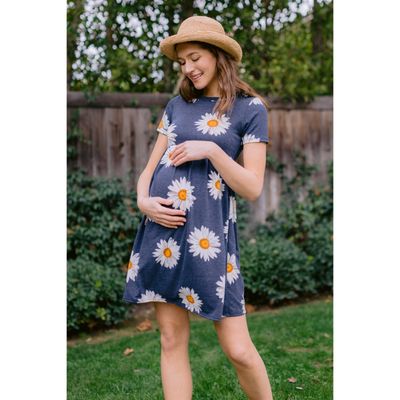 Floral Crew Neck Maternity Babydoll Dress
