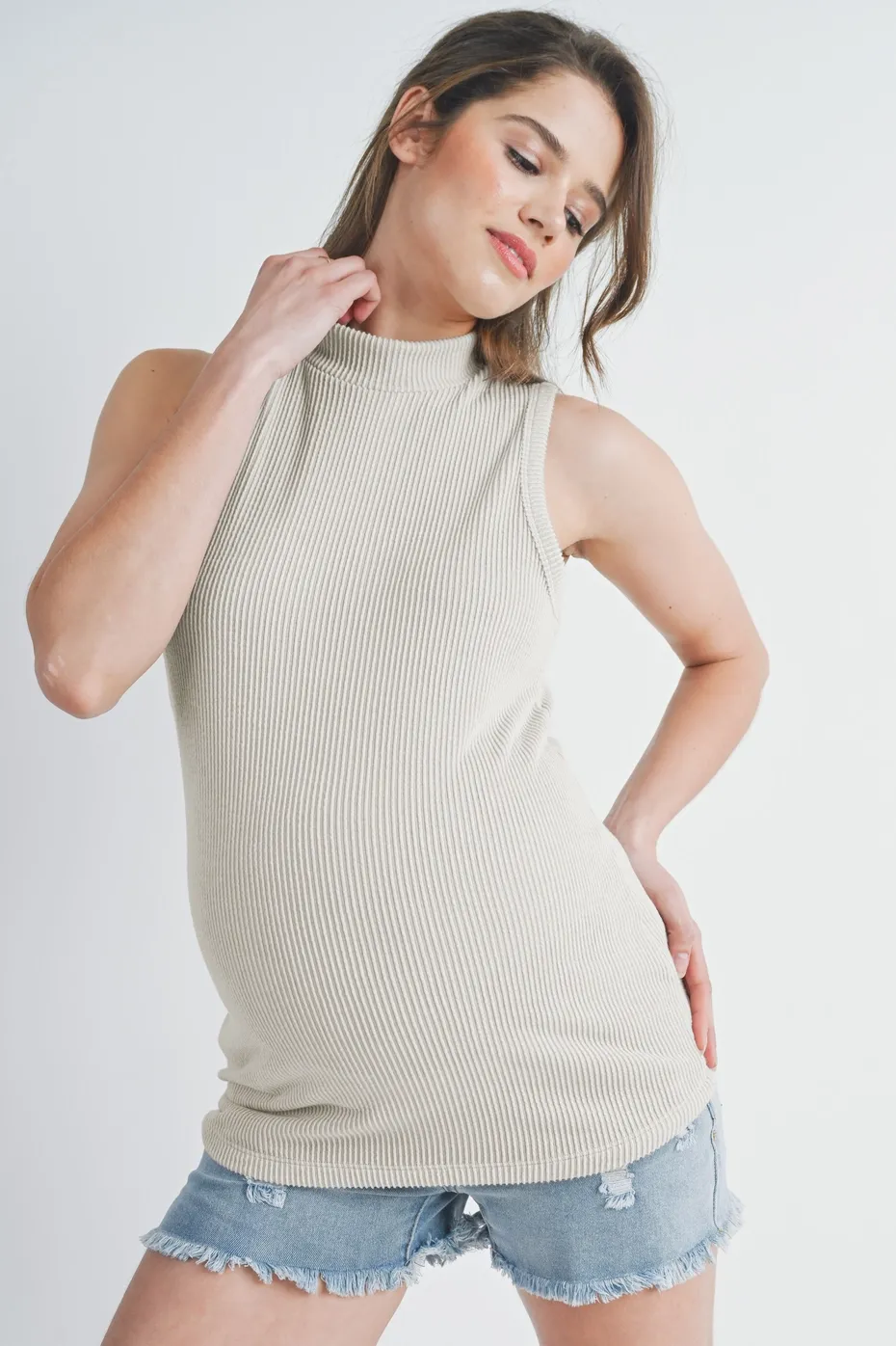 Ribbed Mock Neck Maternity Tank Top