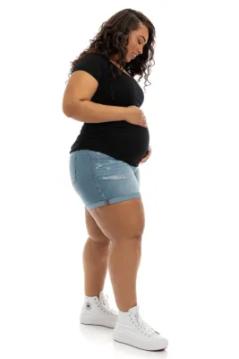 SALE Maternity Plus Roll Cuff Jean Shorts w/ Bellyband