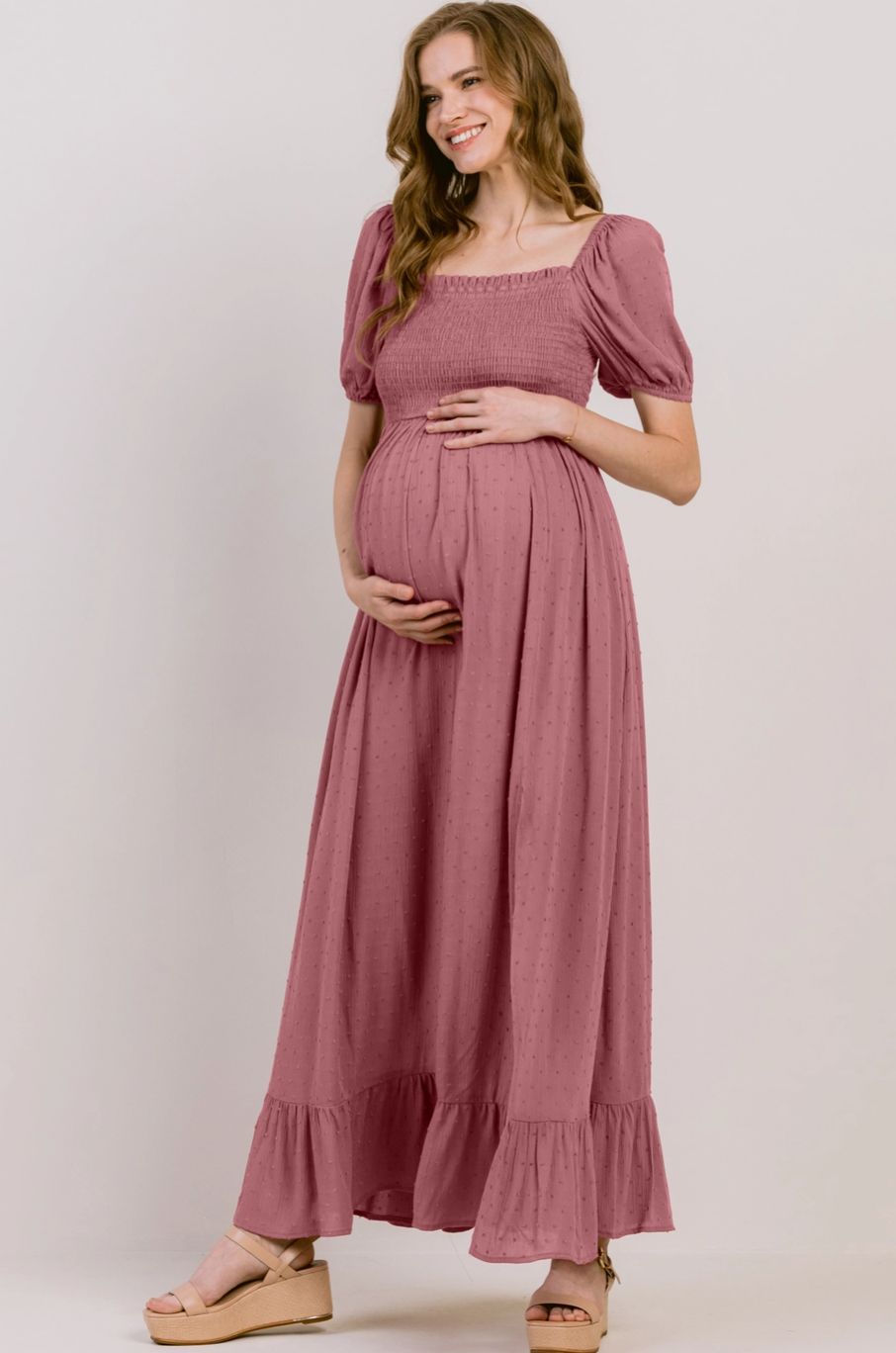 Square Neck Puff Sleeve Maternity Maxi Dress