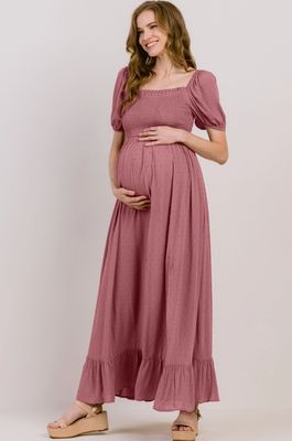 Square Neck Puff Sleeve Maternity Maxi Dress