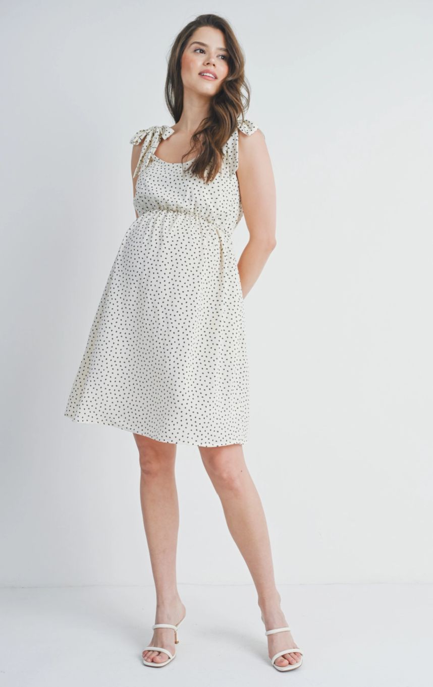 Polka Dot Tie-Strap Maternity Dress Polka Dot Tie-Strap Maternity Dress