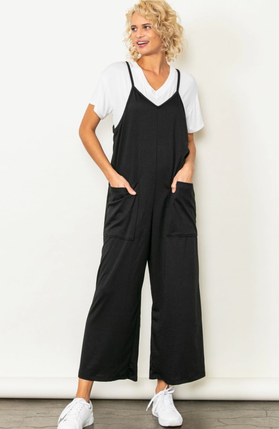 LIGHT GRAY French Terry Full Length Wide Leg Overall Romper