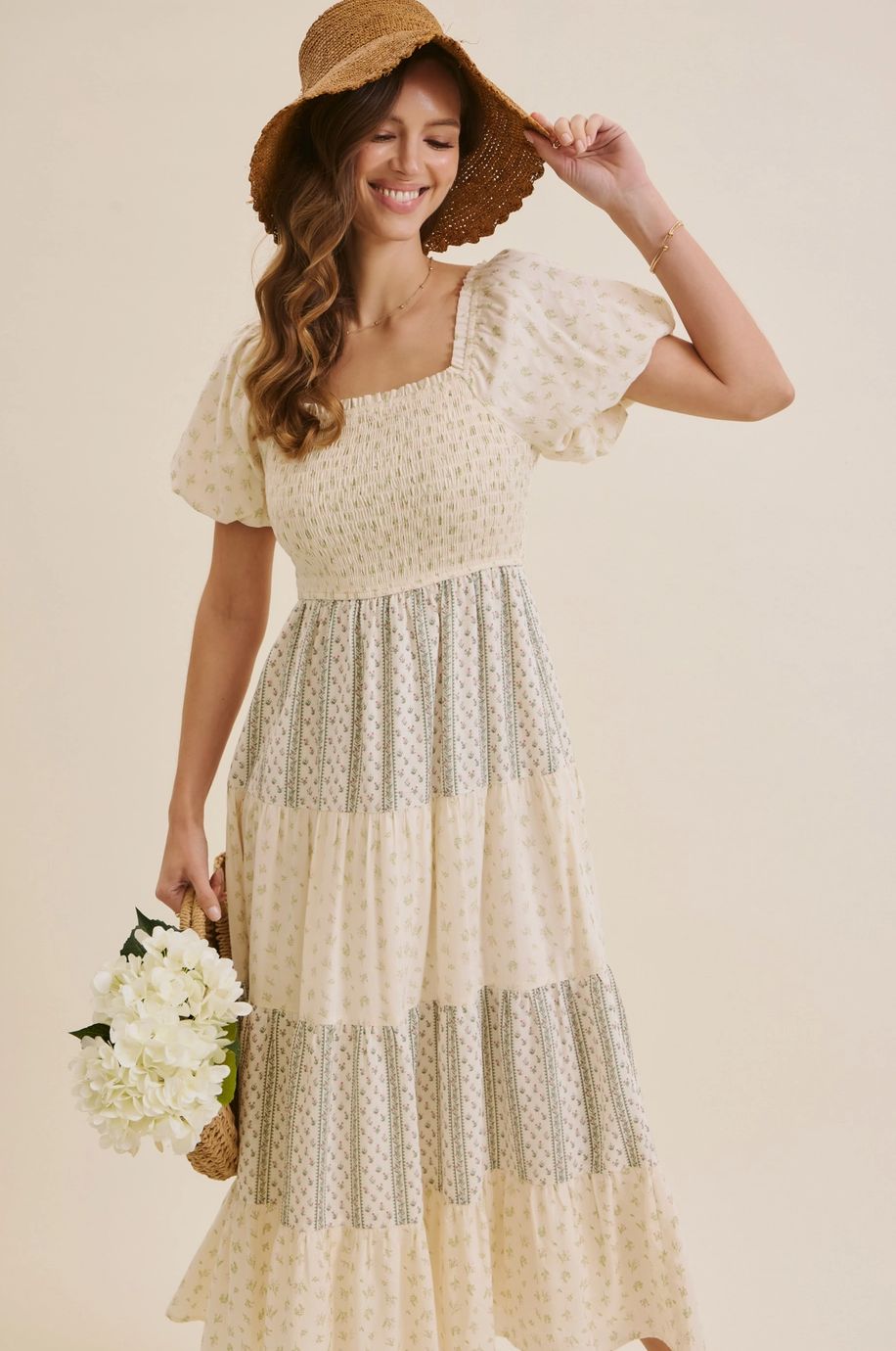 Effortless Beauty and Ease Mix Floral Smocked Midi Dress