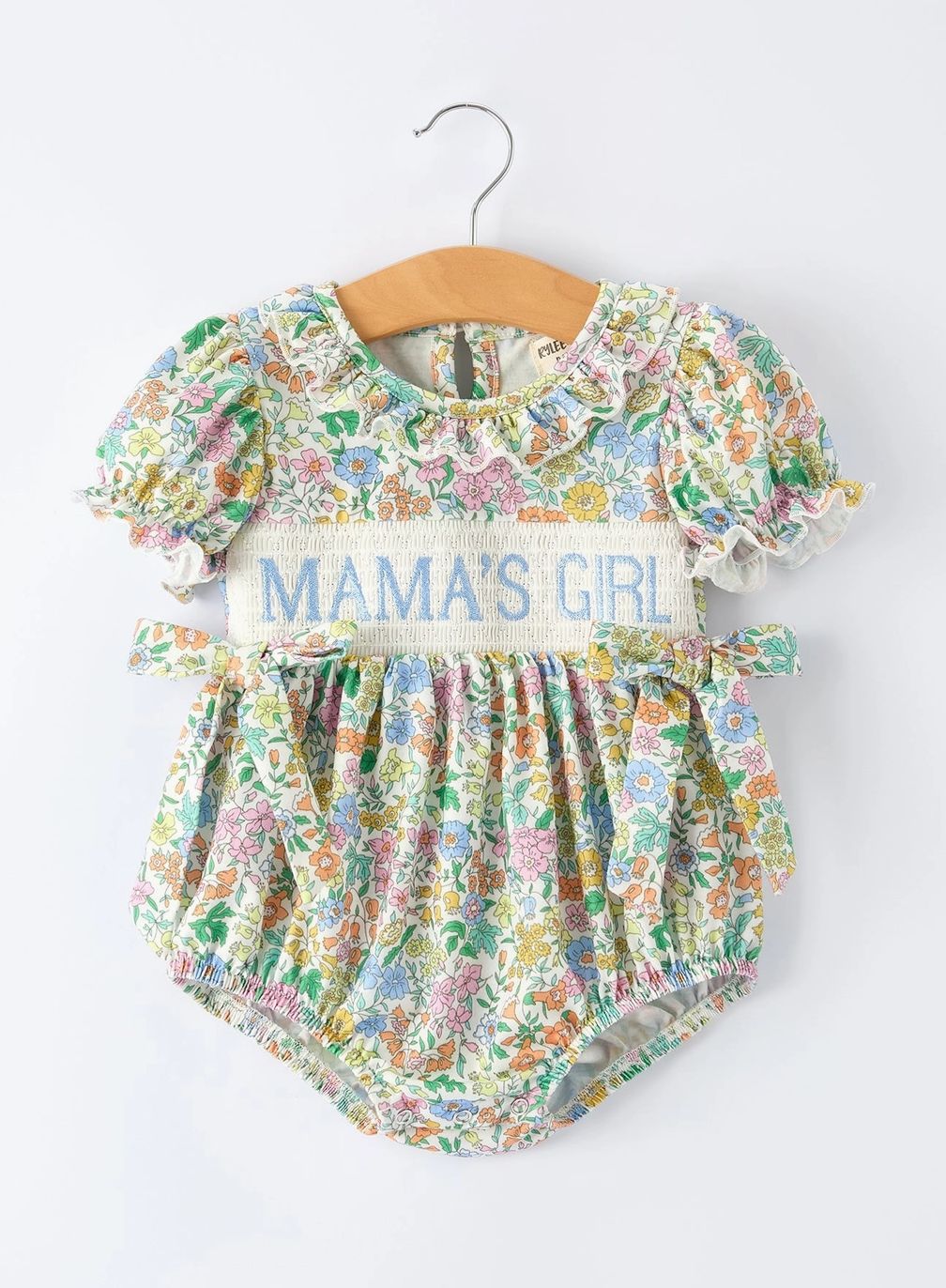 "Mama's Girl" Embroidered Smocked Girls' Romper