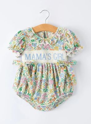 "Mama's Girl" Embroidered Smocked Girls' Romper