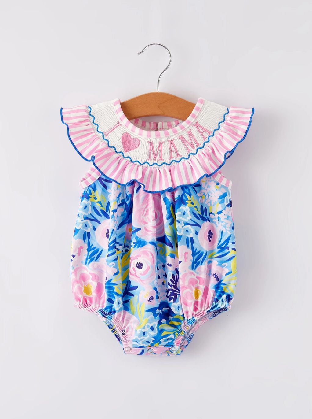“I ❤ Mama” Embroidery Smocking Baby Girls Romper