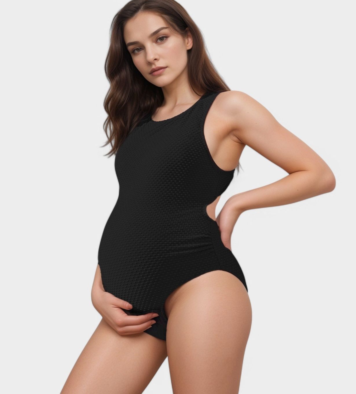 Maternity Ribbed One-Piece Swimsuit Scoop Neck