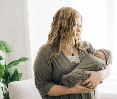 Sage Green Maternity Delivery Gown &amp; Swaddle