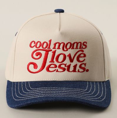 Cool Moms Love Jesus Embroidery Two-Tone Trucker Hat