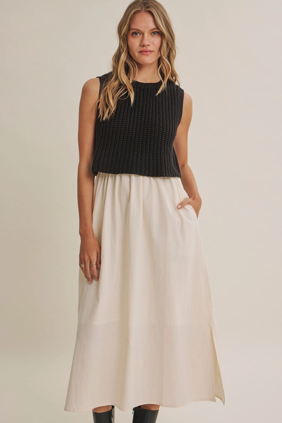 Chunky Sweater Twofer Midi Dress