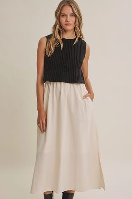 Chunky Sweater Twofer Midi Dress