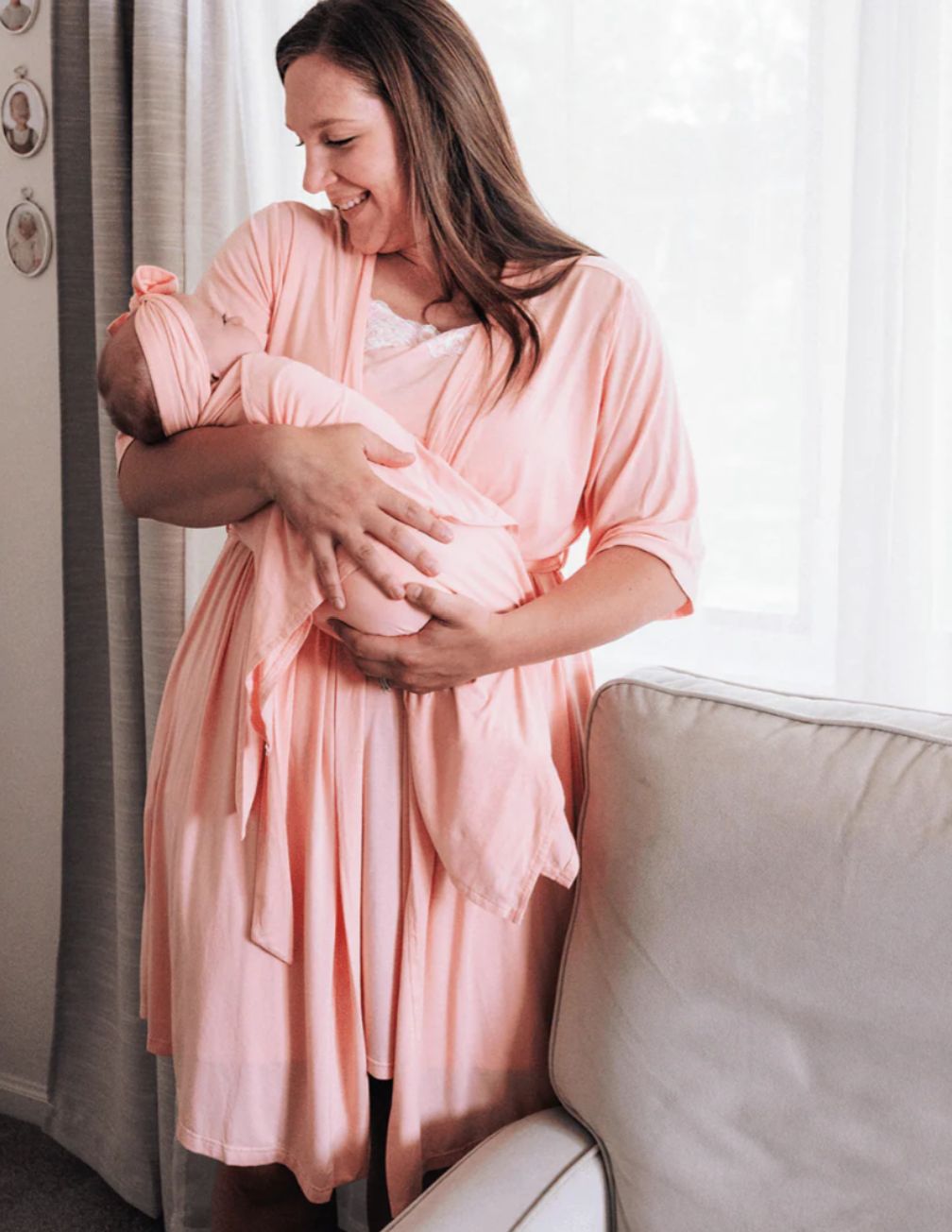 Blush Pink Maternity Delivery Gown and Pink Swaddle