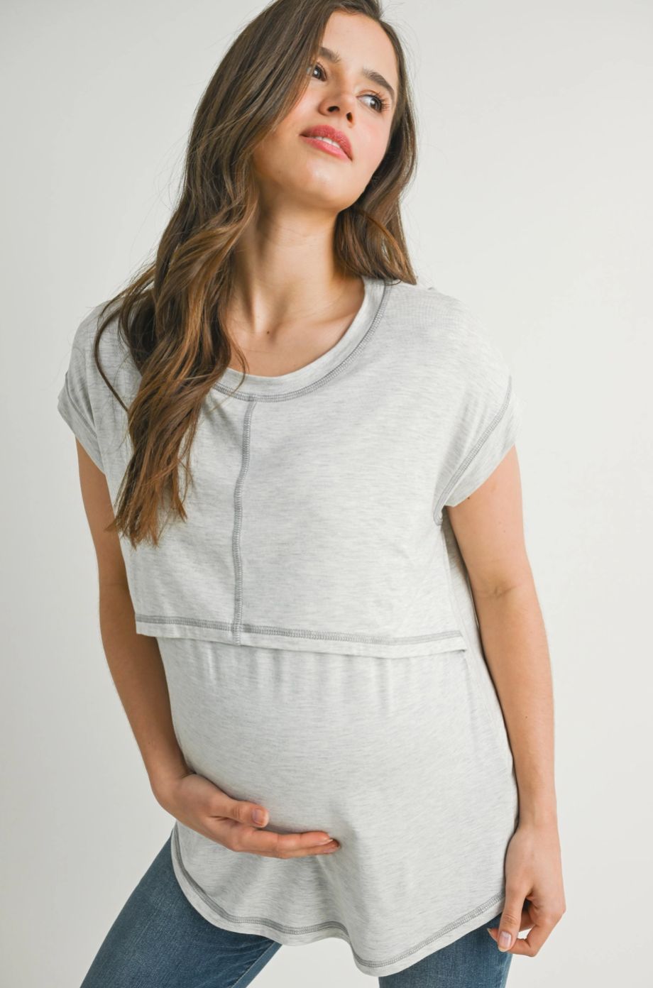 Double Layer Short Sleeve Maternity Nursing Top