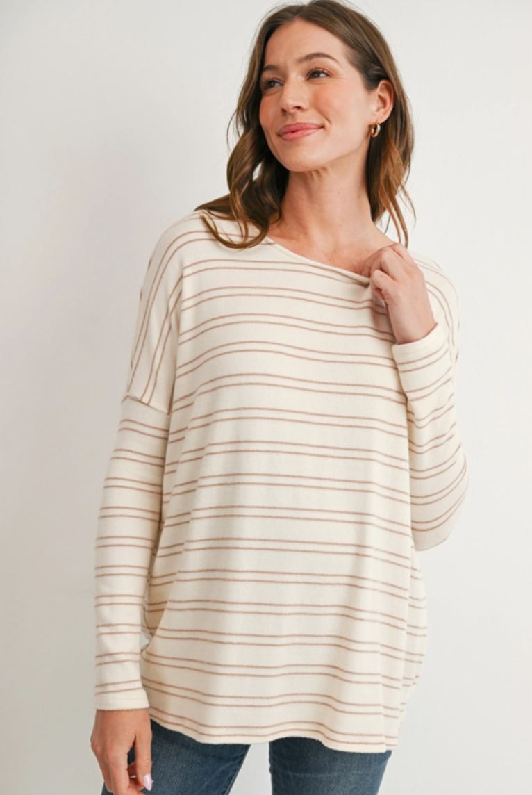 Maternity Soft Knit Stripe Long Sleeve Top