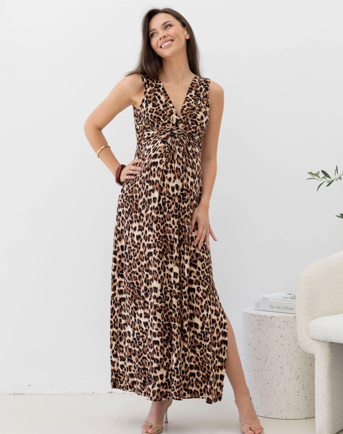 Irene Maxi Knot Front Maternity Dress - Animal Print