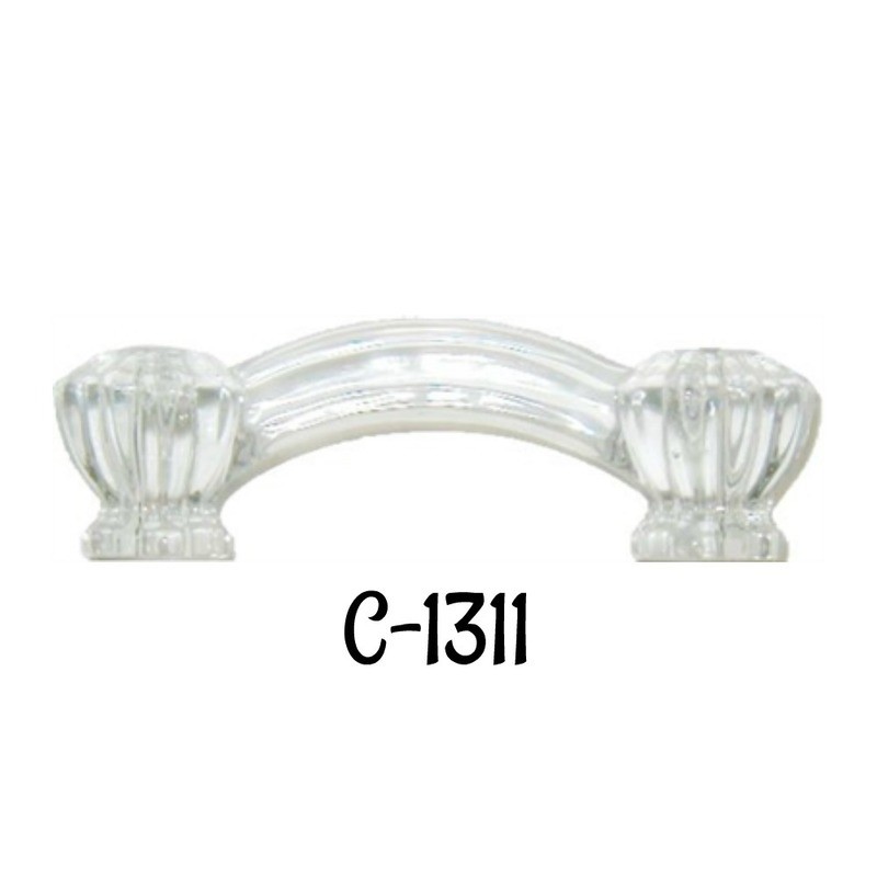 Front Mount Clear Glass Bridge Pull with Nickel Bolts