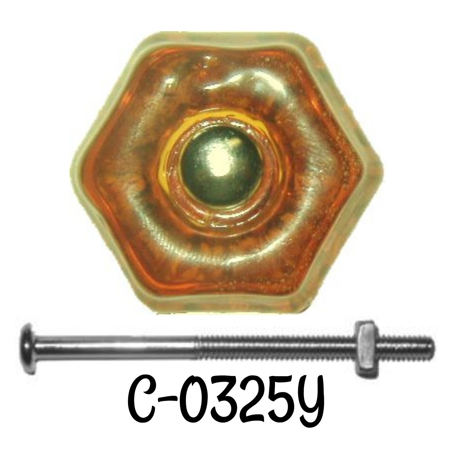 Glass Knob - Amber - 1-3/16" Orange flame brown honey