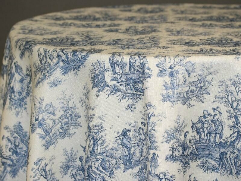 Linens For Less 90"x156" Rectangle in Blue Toile on Woven poly