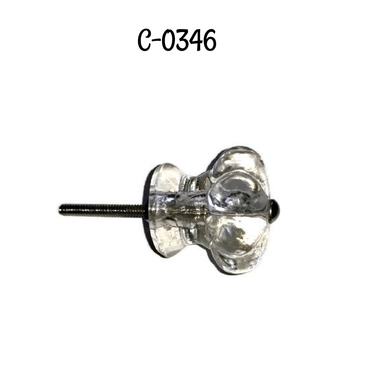 Clear MOLDED GLASS KNOB with Nickel plated Bolt for mounting