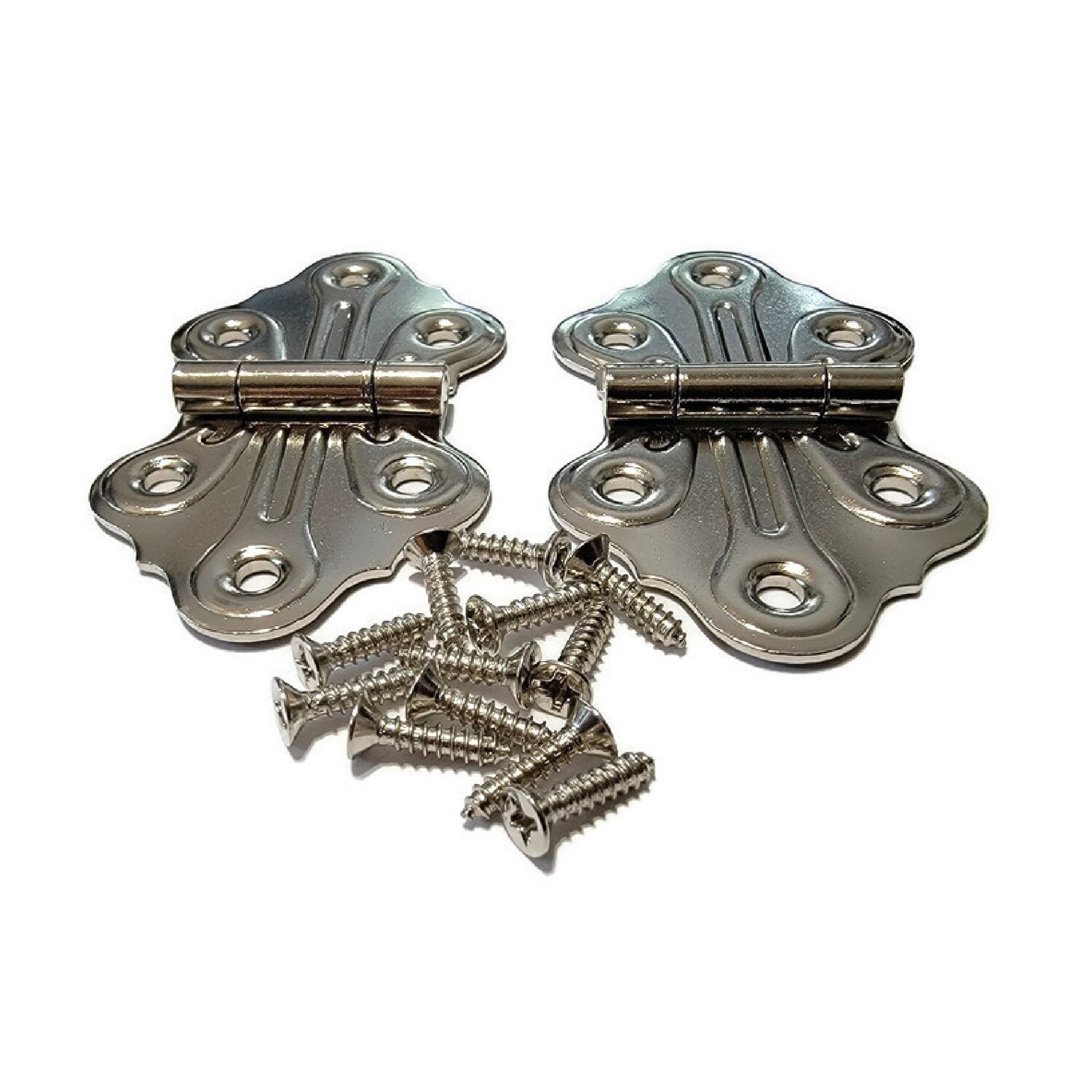 Pair of decorative vintage style hinges Nickel Finish
