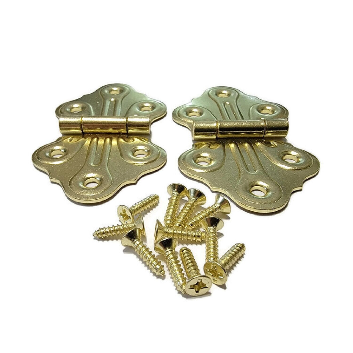 Pair of decorative vintage style hinges Brass Plated