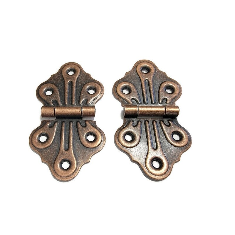 Pair of decorative vintage style hinges Copper Plated