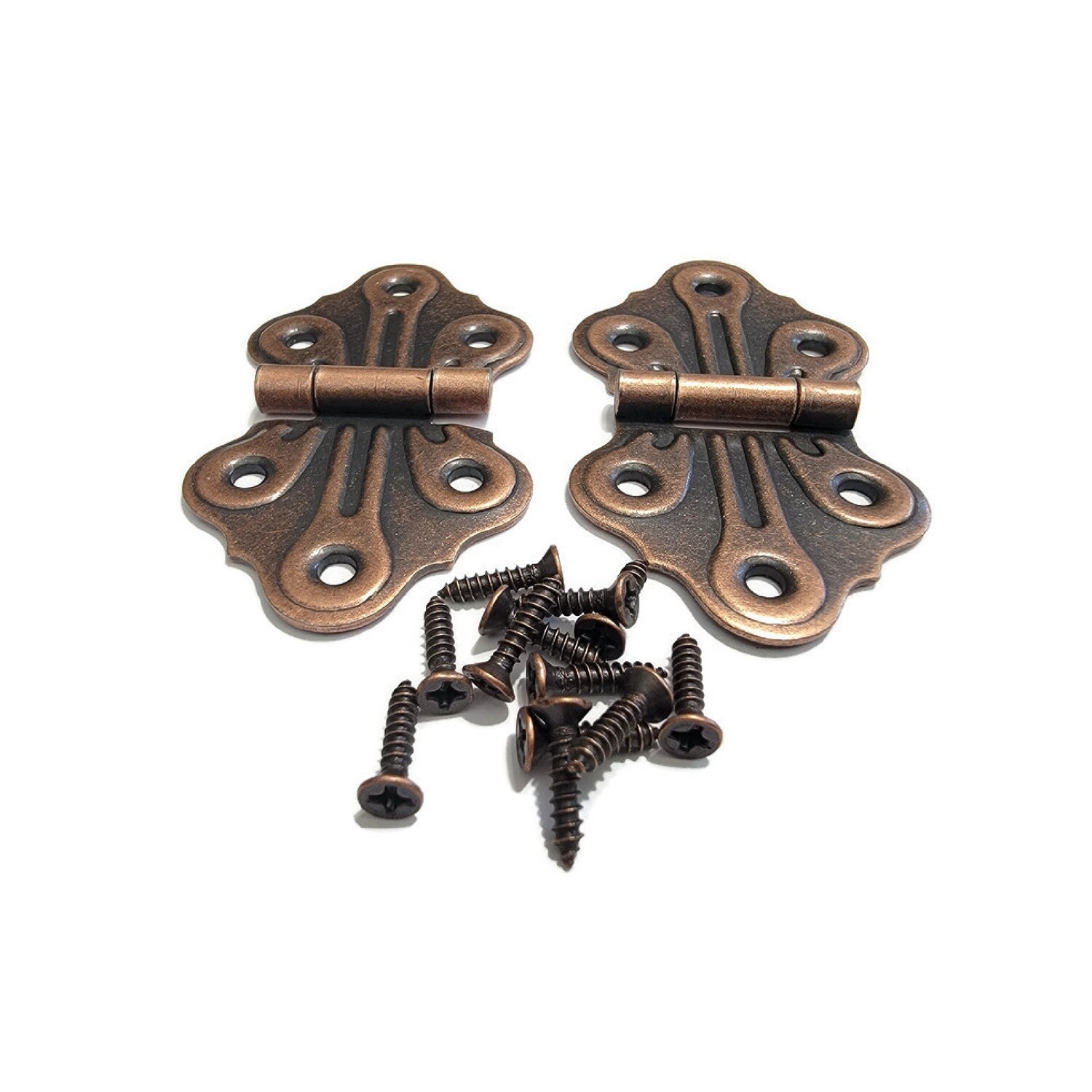 Pair of decorative vintage style hinges Copper Plated