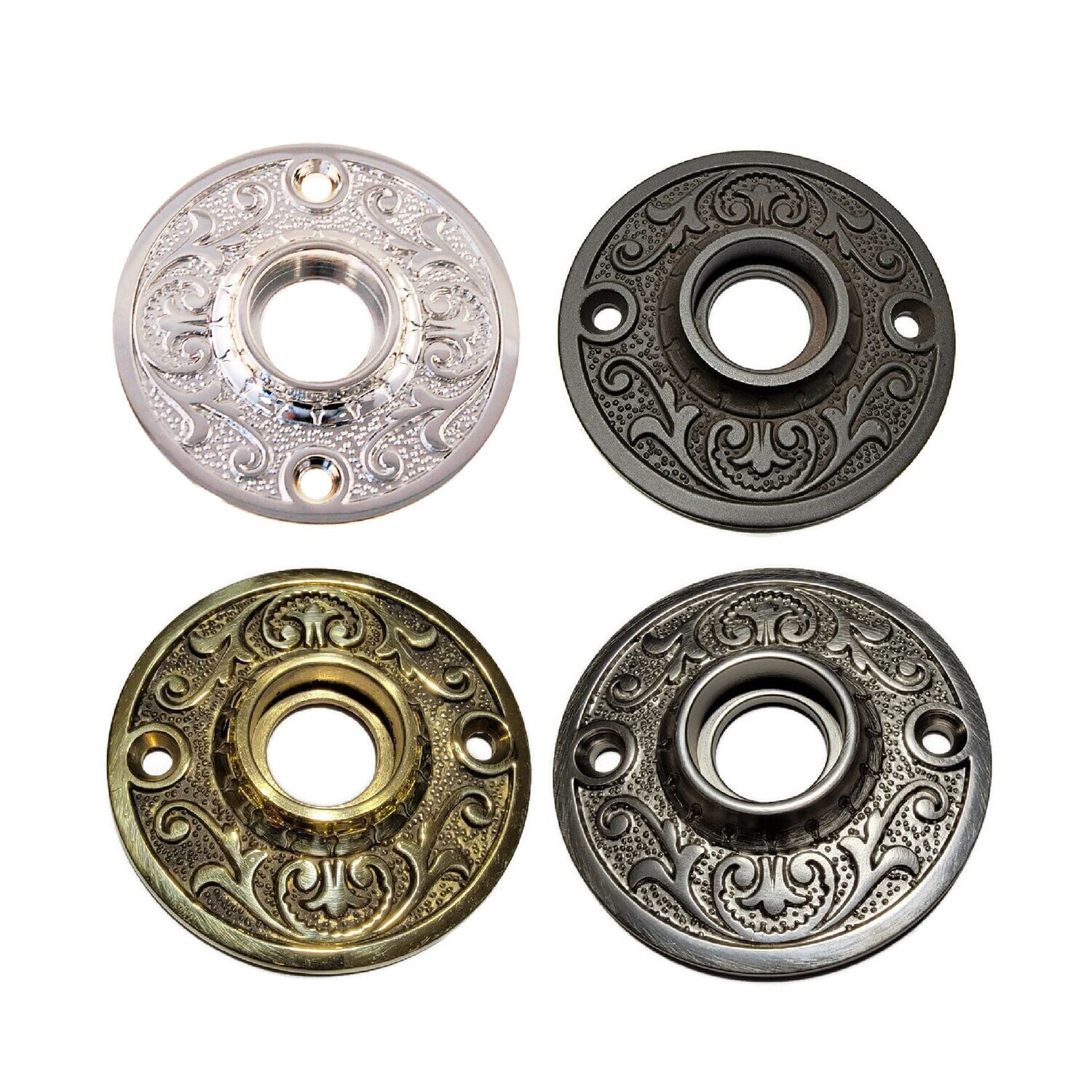 Door rosette. With floral pattern. Comes in 5 finishes.