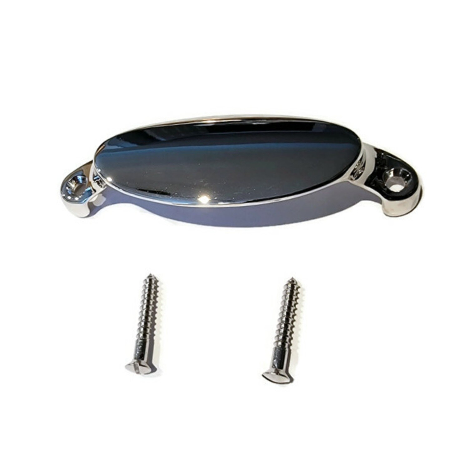 Stamped polished nickel plated brass bin pull
