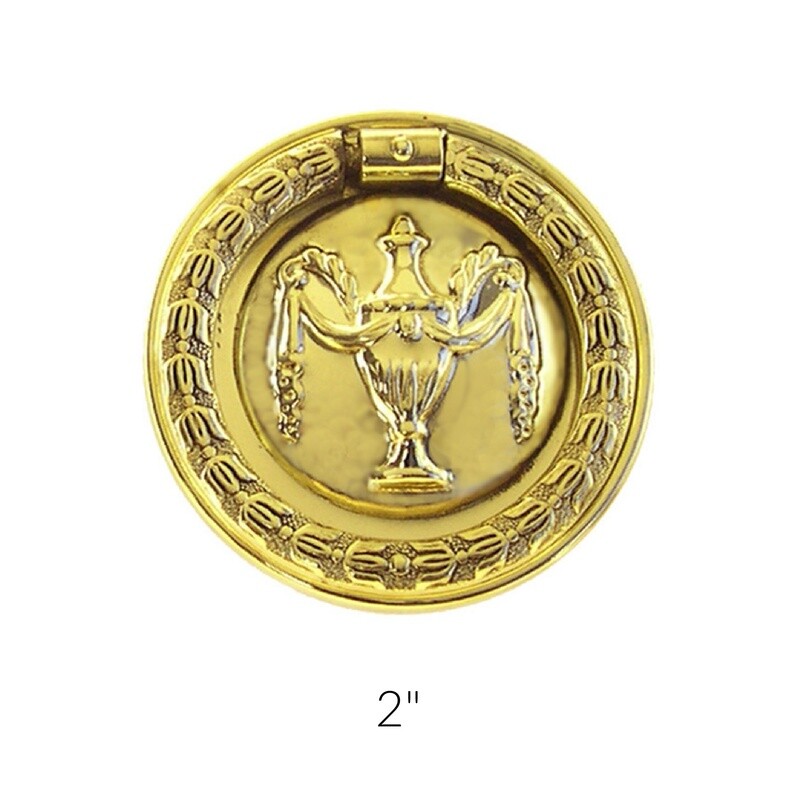 Hepplewhite/Sheraton Style Stamped Brass "Urn" Round SINGLE POST RING PULL 2"