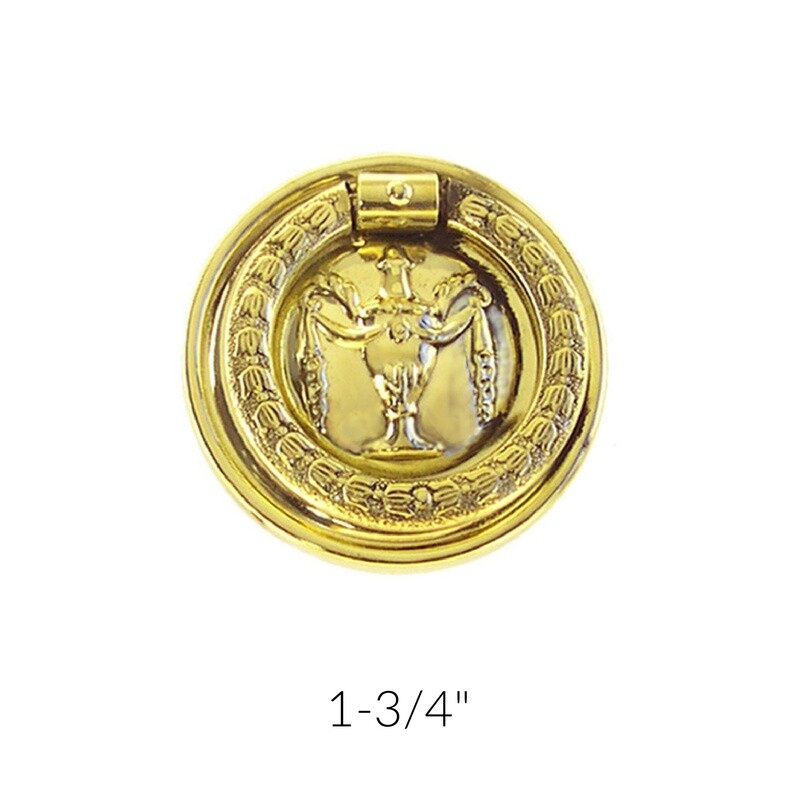 Hepplewhite/Sheraton Style Stamped Brass "Urn" Round SINGLE POST RING PULL